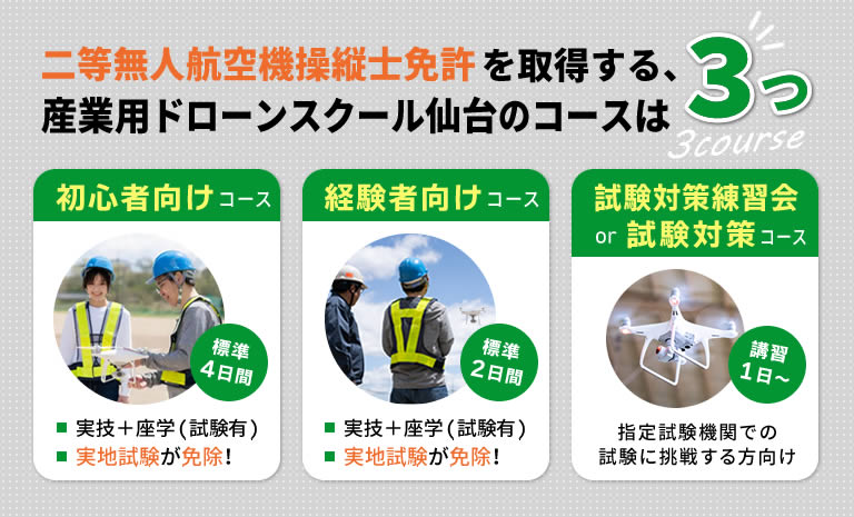 産業用ドローンスクール仙台のコースは3つ